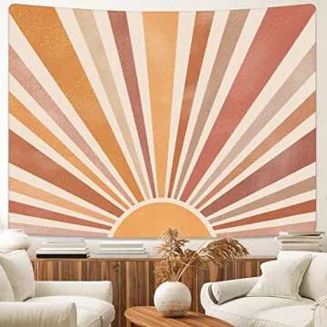 Zussun Vintage Sun Tapestry Retro Boho Sunset Tapestries for Bedroom Aesthetic Classroom Tapastry's Wall Hanging Abstract Rainbow Wall Tapestry for Living Room Dorm (Orange, 60" x 44")