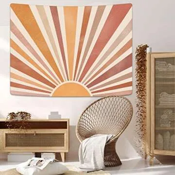 Zussun Vintage Sun Tapestry Retro Boho Sunset Tapestries for Bedroom Aesthetic Classroom Tapastry's Wall Hanging Abstract Rainbow Wall Tapestry for Living Room Dorm (Orange, 60" x 44")