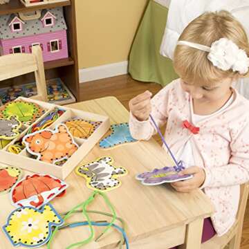 Melissa & Doug Alphabet Wooden Lacing Cards With Double-Sided Panels and Matching Laces Fine Motor Skills Threading Cards, Sewing For Preschoolers And Kids Ages 3+