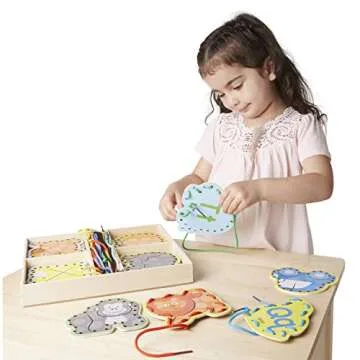 Melissa & Doug Alphabet Wooden Lacing Cards With Double-Sided Panels and Matching Laces Fine Motor Skills Threading Cards, Sewing For Preschoolers And Kids Ages 3+