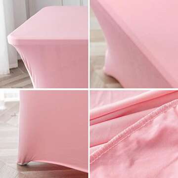Mingyit 2 Pack Spandex Table Cover Fitted Rectangular Tablecloth Stretchable Fabric Tablecloth for Party, Banquet, Wedding and Events (6FT, Pink)