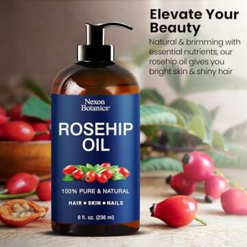 Rosehip Oil for Face 8 fl oz - Rosehip Seed Oil for Gua Sha, Massage, and Skin Care - Aceite de Rosa...