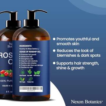 Rosehip Oil for Face 8 fl oz - Rosehip Seed Oil for Gua Sha, Massage, and Skin Care - Aceite de Rosa Mosqueta - Nexon Botanics