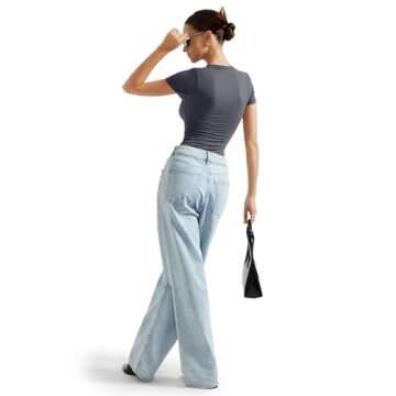 SUUKSESS Women Double Lined Fitted Basic Tee Shirts Crew Neck Short Sleeve Y2K Going Out Crop Tops (Ash, M)