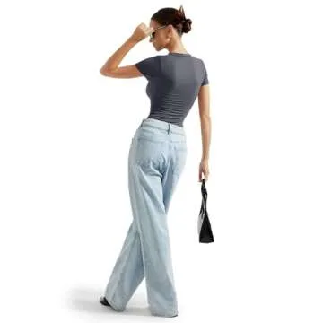 SUUKSESS Women Double Lined Fitted Basic Tee Shirts Crew Neck Short Sleeve Y2K Going Out Crop Tops (Ash, M)