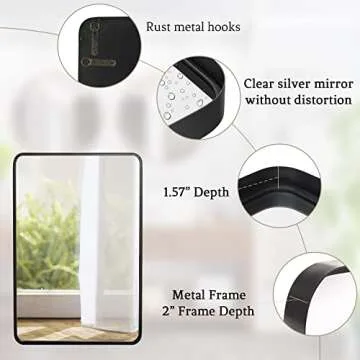 Stylish Black Framed Rectangular Bathroom Mirror - 24x36