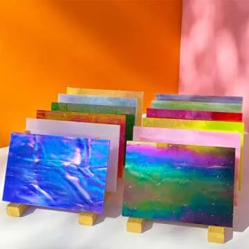 ILLUCKAI 24 Sheets Iridescent Stained Glass Sheet Variety Pack, 4 X 6 inch Cathedral Art Glass for H...