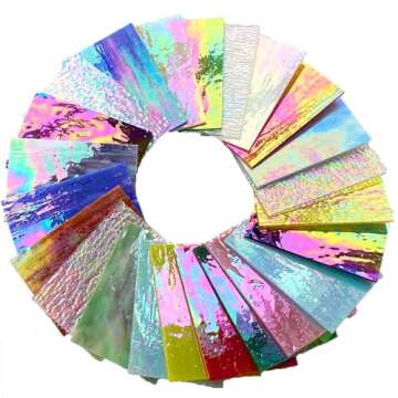 ILLUCKAI 24 Sheets Iridescent Stained Glass Sheet Variety Pack, 4 X 6 inch Cathedral Art Glass for Home Decor, Stained Glass Supplies for Glass Projects and Mosaic Crafts