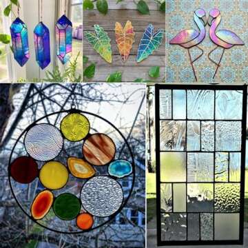 ILLUCKAI 24 Sheets Iridescent Stained Glass Sheet Variety Pack, 4 X 6 inch Cathedral Art Glass for Home Decor, Stained Glass Supplies for Glass Projects and Mosaic Crafts