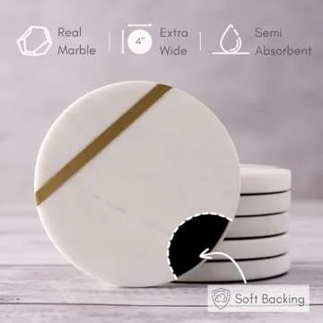 Cork & Mill Luxury Marble Coasters Set - White & Gold