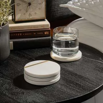 Cork & Mill Luxury Marble Coasters Set - White & Gold