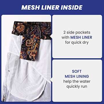 maamgic Mens Boys 80s 90s Vintage 4 Way Stretch Swim Trunks with Mesh Lining Quick Dry Swim Suits Board Shorts Paisley Golden Medium