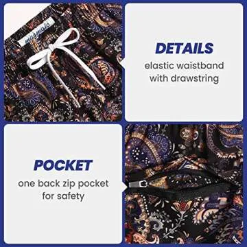 maamgic Mens Boys 80s 90s Vintage 4 Way Stretch Swim Trunks with Mesh Lining Quick Dry Swim Suits Board Shorts Paisley Golden Medium