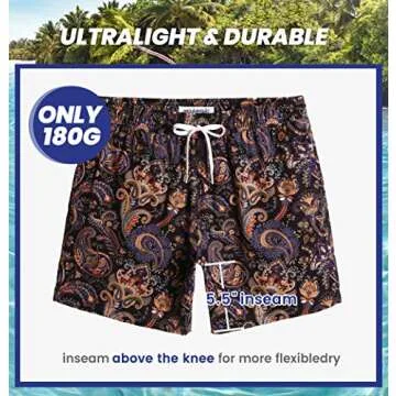 maamgic Mens Boys 80s 90s Vintage 4 Way Stretch Swim Trunks with Mesh Lining Quick Dry Swim Suits Board Shorts Paisley Golden Medium