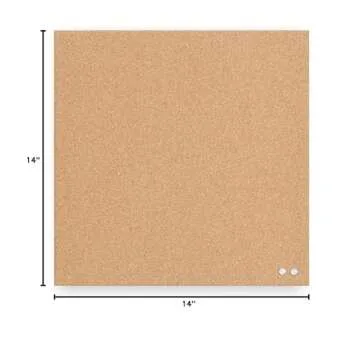 U Brands Frameless Square Cork Bulletin Board, Office Supplies, 14” x 14”, Natural, with Push Pins, 1 Count