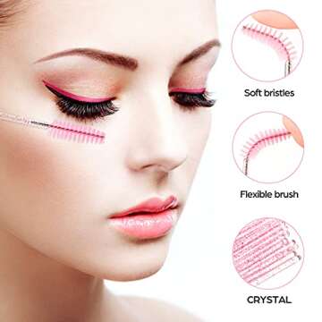 300 Pcs Disposable Crystal Mascara Wand Eyelash Brush Applicator Eyebrow Brush for EyeLash Extension Supplies (Pink)