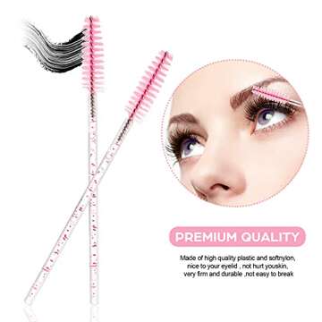 300 Pcs Disposable Crystal Mascara Wand Eyelash Brush Applicator Eyebrow Brush for EyeLash Extension Supplies (Pink)
