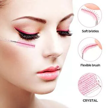 300 Pcs Disposable Crystal Mascara Wand Eyelash Brush Applicator Eyebrow Brush for EyeLash Extension Supplies (Pink)