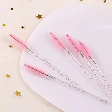 300 Pcs Disposable Crystal Mascara Wand Eyelash Brush Applicator Eyebrow Brush for EyeLash Extension Supplies (Pink)