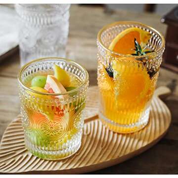 Kingrol 4 Pack 12.5 Ounces Romantic Water Glasses, Premium Drinking Glasses Tumblers, Vintage Glassware Set for Juice, Beverages, Beer, Cocktail