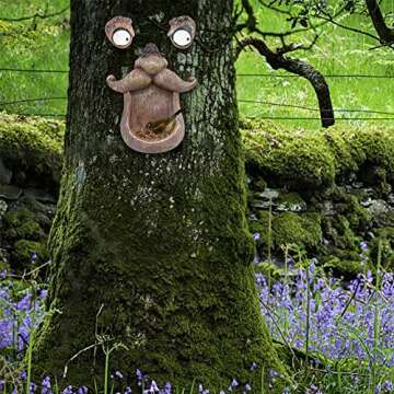 Juegoal Bird Feeder Tree Face Decor Outdoor, Fun Old Man Tree Sculpture Yard Art Garden Decoration