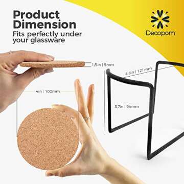 Cork Coasters Set with Metal Holder - 16 Stylish Coasters