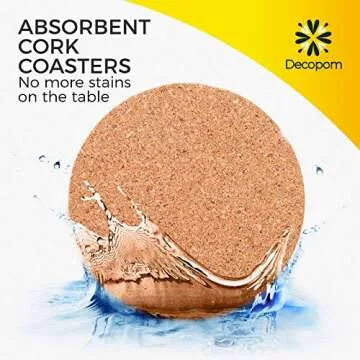 Cork Coasters Set with Metal Holder - 16 Stylish Coasters