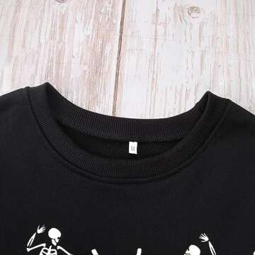 AG AGUU Women Halloween Dancing Skeleton Sweatshirt Skull Graphic Pullover Crew Neck Sweatshirts Oversized Tops Shirts(Black,X-Large)