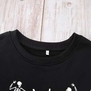 AG AGUU Women Halloween Dancing Skeleton Sweatshirt Skull Graphic Pullover Crew Neck Sweatshirts Oversized Tops Shirts(Black,X-Large)