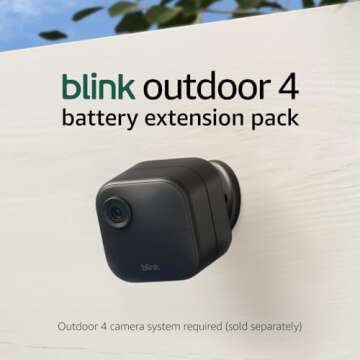 Blink Outdoor 4 (newest model) + Battery Extension Pack — Four-year battery wireless smart security camera, two-way audio, HD live view, enhanced motion detection — 5 camera system