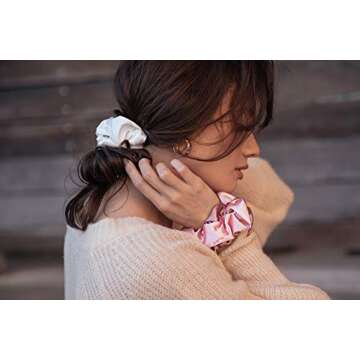 HARLOW Designer Silk Scrunchies for hair, Big Scrunchies Satin Packs for VSCO stuff, Hair Scrunchies - 6 Pack (Neutral Silk)