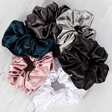 HARLOW Designer Silk Scrunchies for hair, Big Scrunchies Satin Packs for VSCO stuff, Hair Scrunchies - 6 Pack (Neutral Silk)