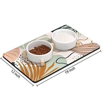 Rnivvi Dog Food Mat, 12" x 19" Boho Absorbent Dog Cat Bowl Mat for Food and Water, Cute Anti-Slip Ru...