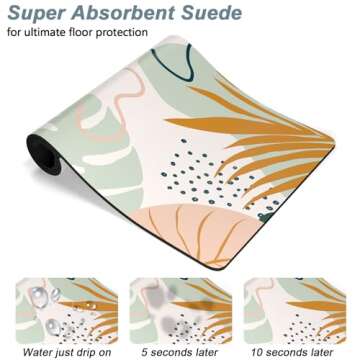 Rnivvi Dog Food Mat, 12" x 19" Boho Absorbent Dog Cat Bowl Mat for Food and Water, Cute Anti-Slip Rubber Pet Feeding Rug Protect Floors, Puppy Placemat for Feeding & Watering Supplies, Tropical Leaves