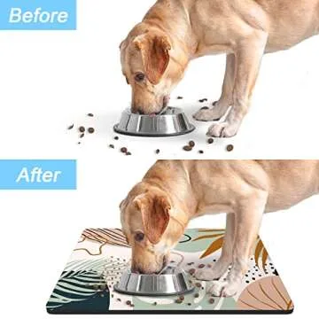 Rnivvi Dog Food Mat, 12" x 19" Boho Absorbent Dog Cat Bowl Mat for Food and Water, Cute Anti-Slip Rubber Pet Feeding Rug Protect Floors, Puppy Placemat for Feeding & Watering Supplies, Tropical Leaves
