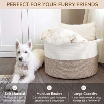 INDRESSME XXXLarge Cotton Rope Basket 21.7" x 21.7" x 13.8" Woven Baby Laundry Blanket Basket Toy Basket with Handle Storage Comforter Cushions Thread Laundry Hamper