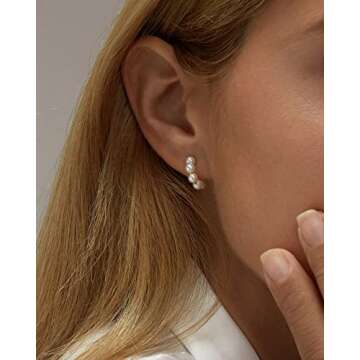 MOROTOLE Pearl Hoop Earrings Small Pearl Hoop Earrings Lightweight Open Large Circle Round Pearl Ear...