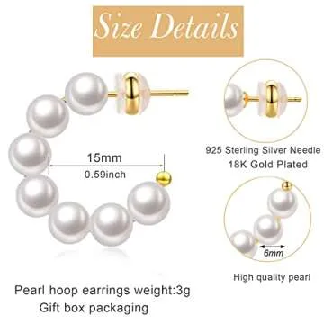 MOROTOLE Pearl Hoop Earrings Small Pearl Hoop Earrings Lightweight Open Large Circle Round Pearl Earrings Jewelry Birthday Gift Pearl Hoop Earrings for Women