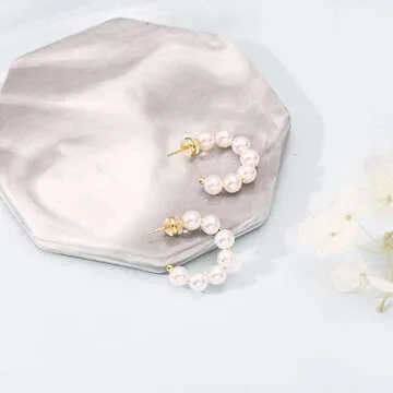 MOROTOLE Pearl Hoop Earrings Small Pearl Hoop Earrings Lightweight Open Large Circle Round Pearl Earrings Jewelry Birthday Gift Pearl Hoop Earrings for Women