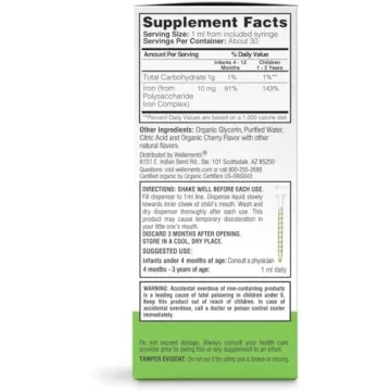 Wellements Organic Iron Drops - Cherry Flavor for Kids