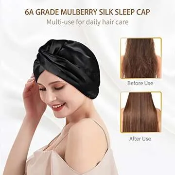 OLESILK Silk Bonnet for Sleeping Women: 100% Mulberry 22 Momme Silk, Adjustable Fit for Night Hair Care, No Frizz for Curls, Black