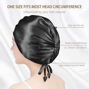 OLESILK Silk Bonnet for Sleeping Women: 100% Mulberry 22 Momme Silk, Adjustable Fit for Night Hair Care, No Frizz for Curls, Black