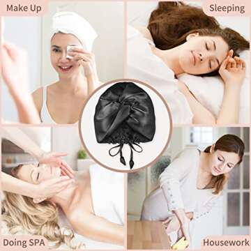 OLESILK Silk Bonnet for Sleeping Women: 100% Mulberry 22 Momme Silk, Adjustable Fit for Night Hair Care, No Frizz for Curls, Black