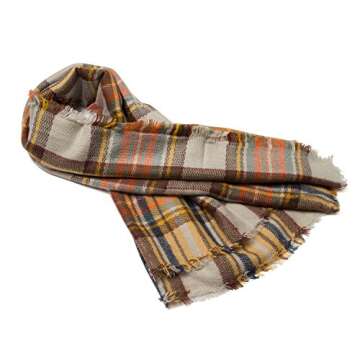 Cozy Tartan Blanket Scarf Wrap Shawl Neck Stole Warm Plaid Checked Pashmina Beige