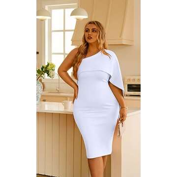 GOBLES Women's Summer Sexy One Shoulder Ruffle Bodycon Midi Cocktail Dress White