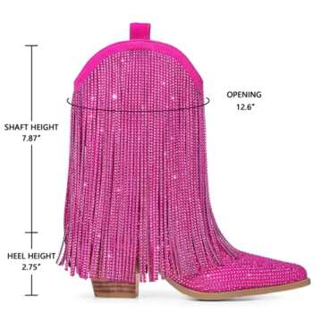 Ouepiano Cowboy Boots for Women - Cowgirl Rhinestone Boots with Sparkly Fringe Pointed Toe Western A...