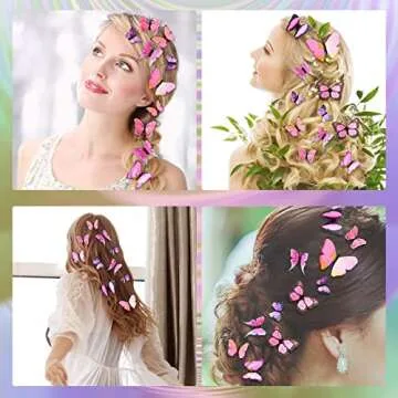 24 Pieces Blue Butterfly Hair Clips Small Realistic Colorful Handmade 90s Blue Butterfly Hair Clips Barrette Accessories for Women(Pink)