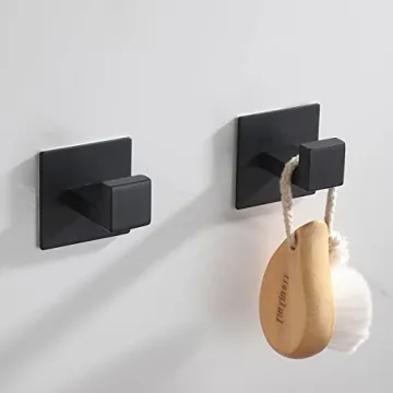 Flybath Coat Hook Matte Black Self Adhesive Bathroom 2 Pack