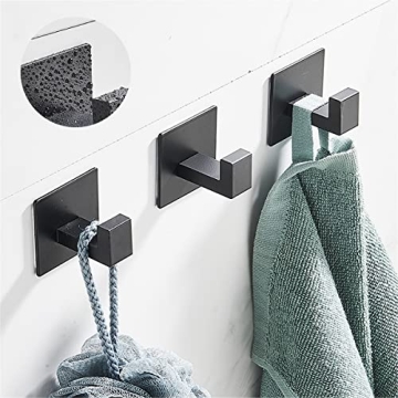 Flybath Coat Hook Matte Black Self Adhesive Bathroom 2 Pack