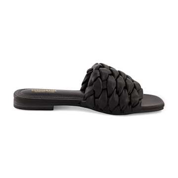 CUSHIONAIRE Women's Aramis woven slide sandal +Memory Foam, Wide Widths Available, Black 8.5